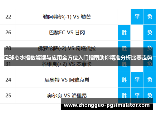 足球心水指数解读与应用全方位入门指南助你精准分析比赛走势
